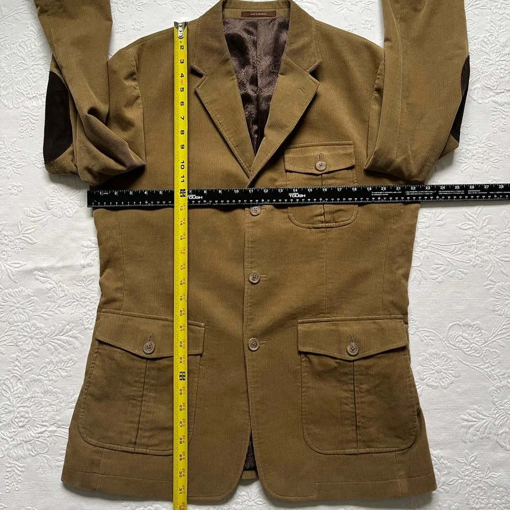 Tasso Elba Corduroy Safari Hunting Style Medium Jacket Cotton Khaki Elbow Patch